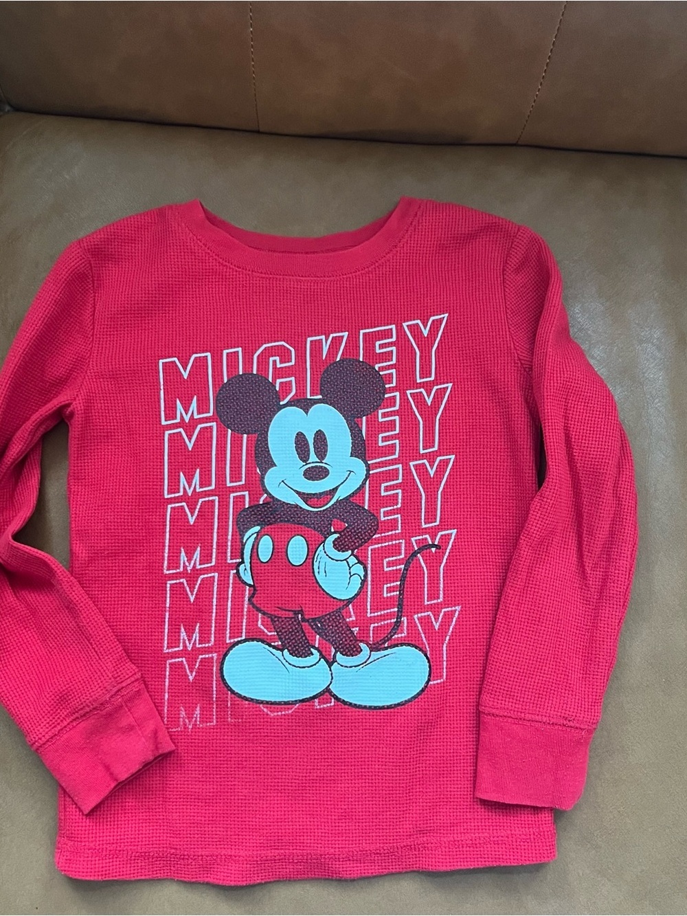 Disney Jumping Beans kids Red Mickey Mouse Long Sleeve Thermal Graphic Tee Sz 4T